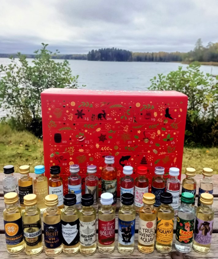 Collection of aquavit miniature bottles